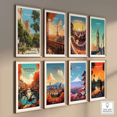 Valencia Spain Orange Tree Plaza Print - Historic City Street Poster collection on wall