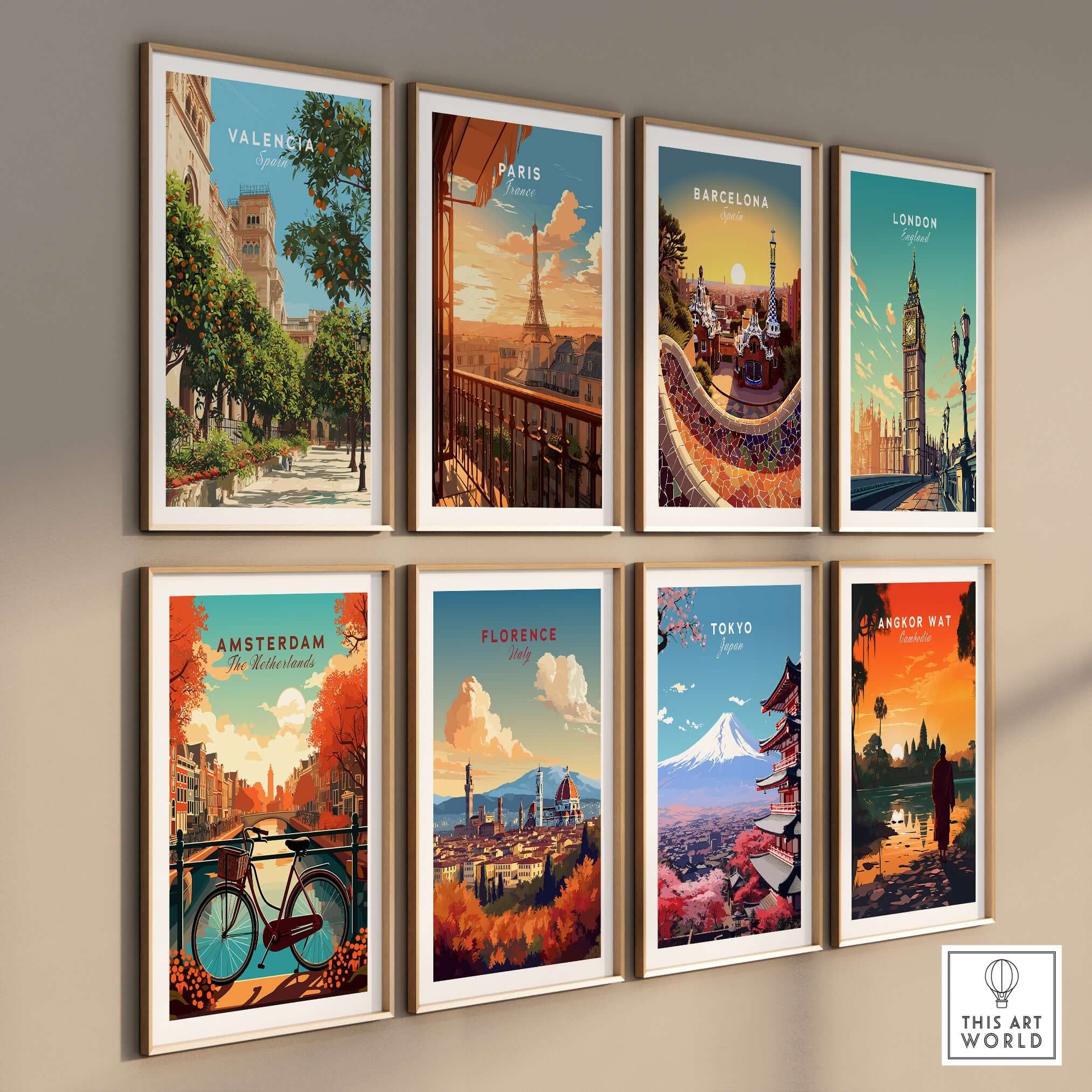 Valencia Spain Orange Tree Plaza Print - Historic City Street Poster collection on wall