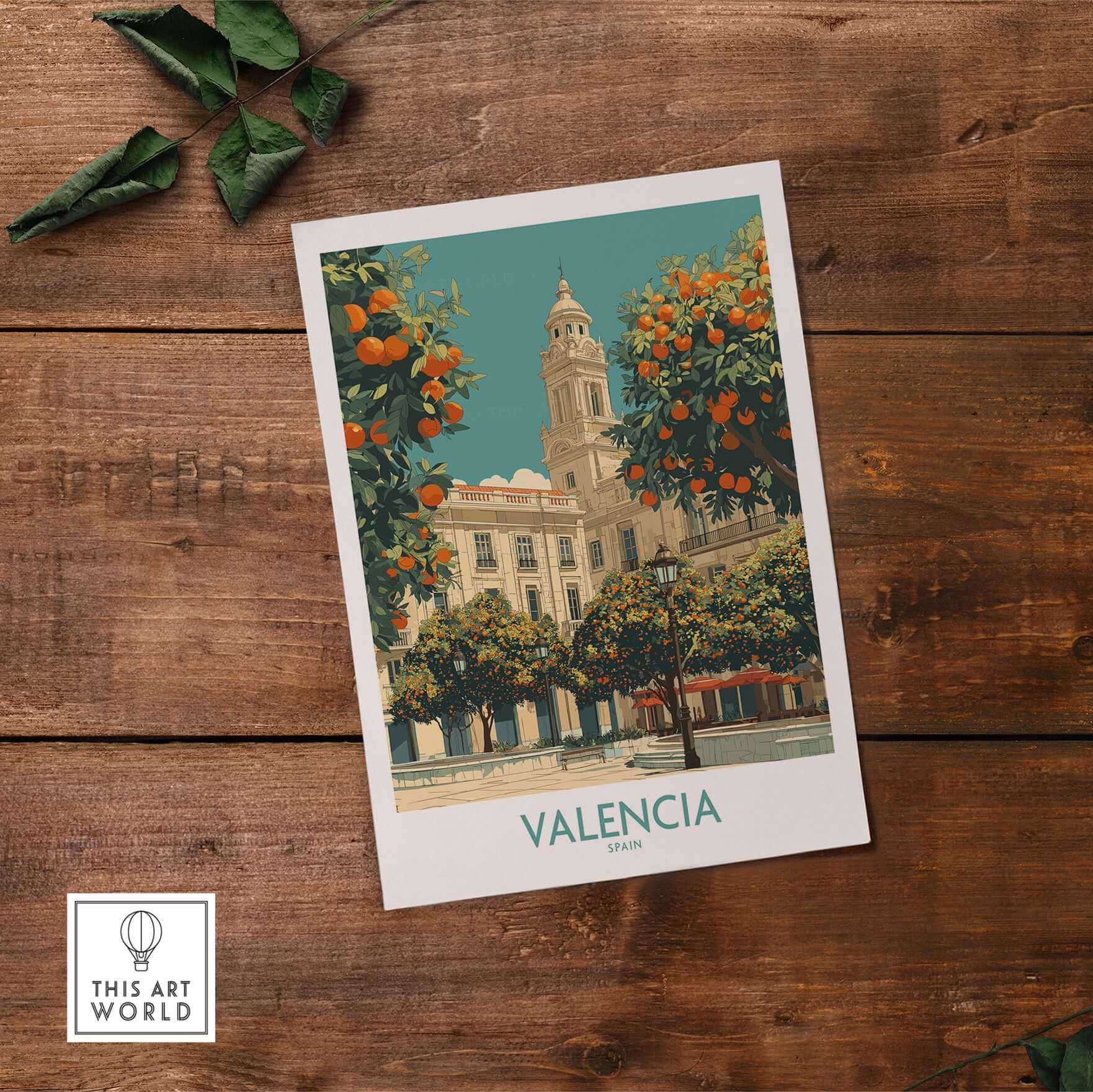 Valencia Spain Travel Poster showcasing vibrant colors and cultural landmarks of Spain.