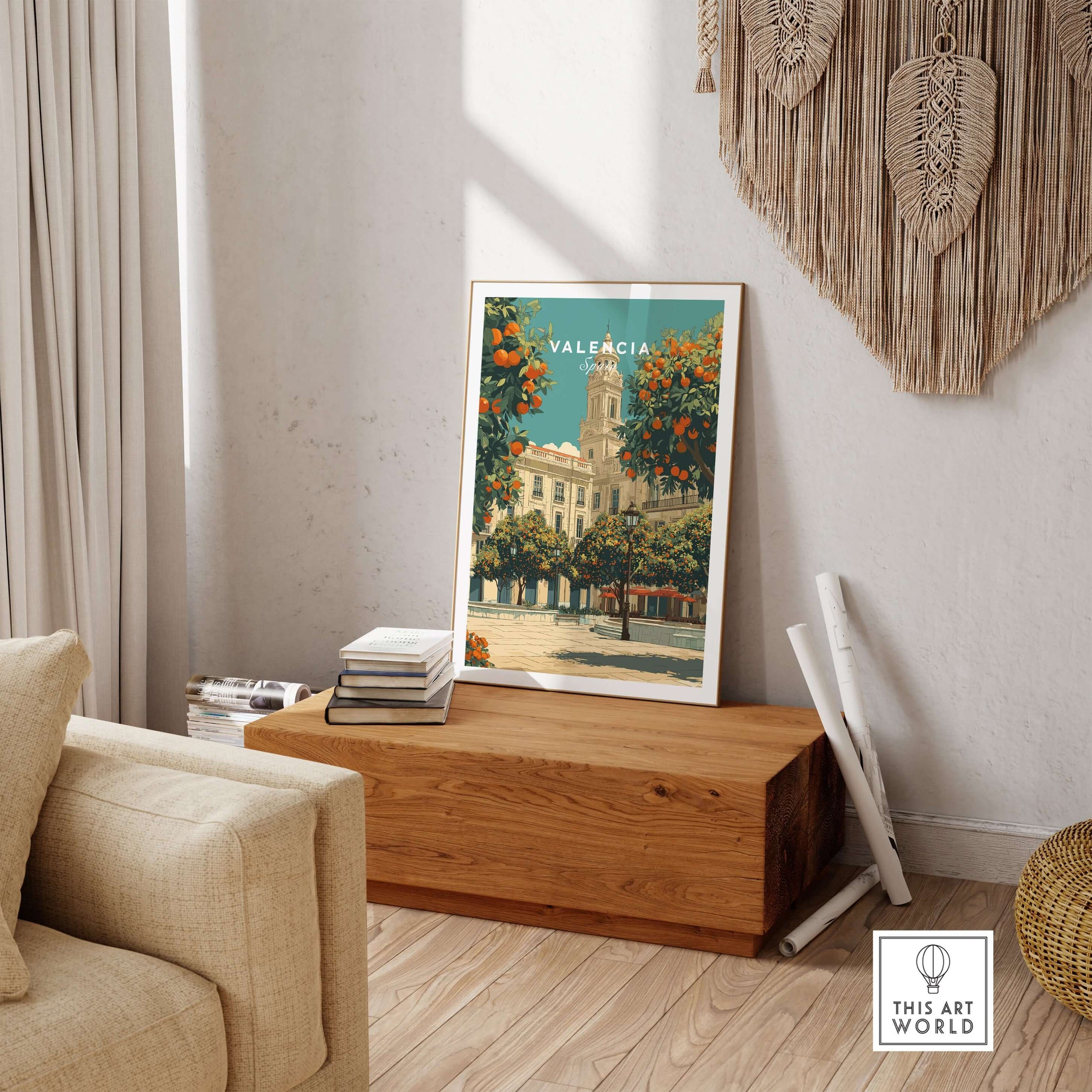 Valencia Spain Travel Print showcasing vibrant culture and beauty of Valencia in a stylish living space.