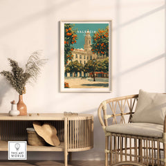 Valencia Spain Travel Print showcasing vibrant culture and architecture in a beautifully designed living space.