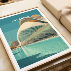 Valencia Travel Print Spain showcasing Valencia's architectural beauty and rich culture in vibrant colors.