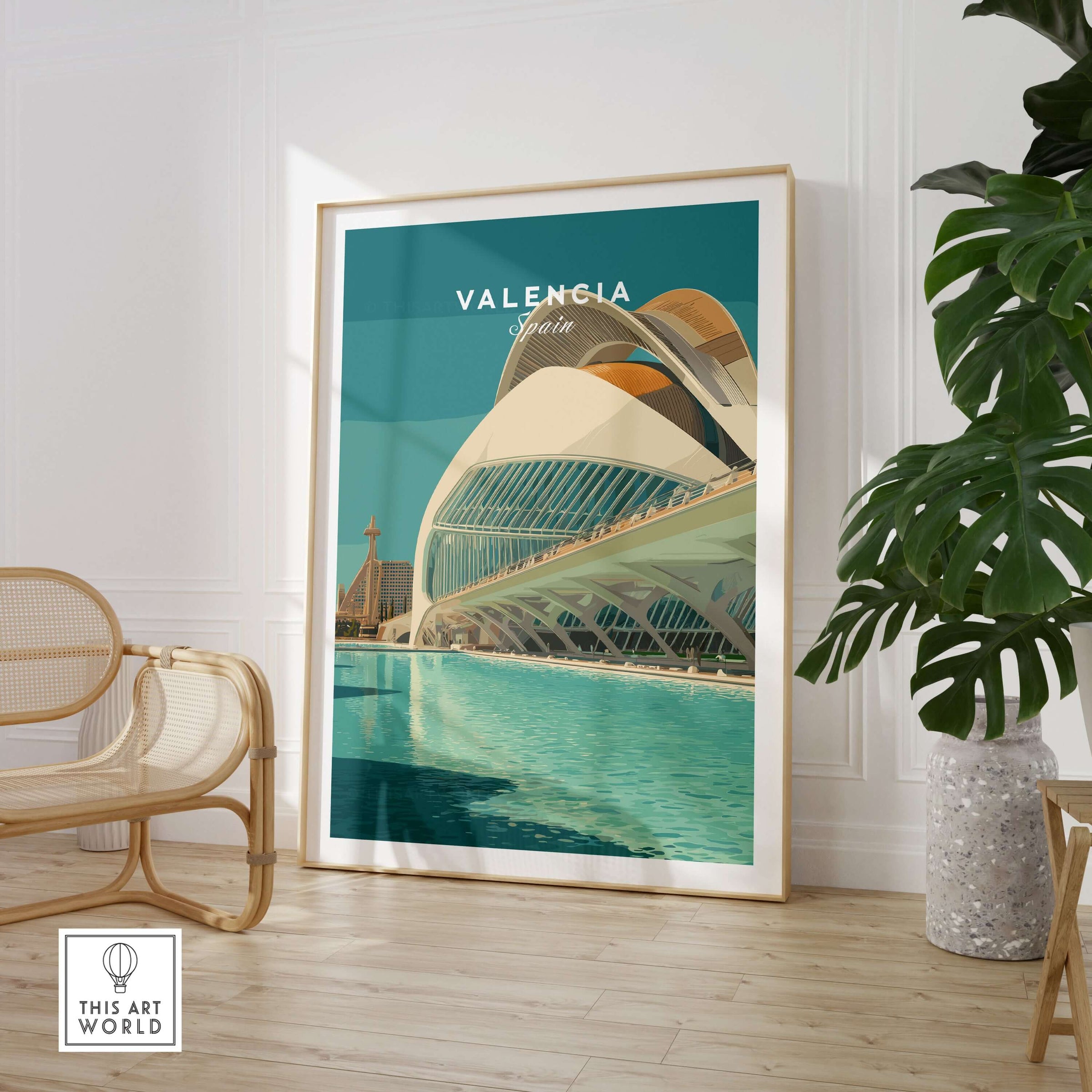 Valencia Travel Print Spain showcasing vibrant architecture and scenic beauty of Valencia in modern home decor.
