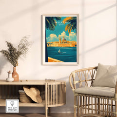 Valletta Art Print showcasing vibrant cityscape of Valletta, Malta in a stylish home decor setting.