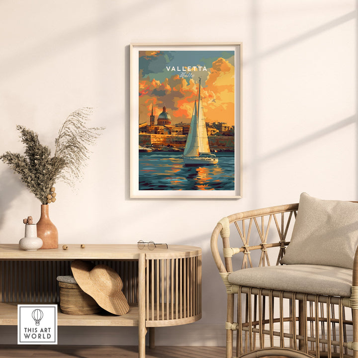 Valletta Malta wall art print depicting a vibrant waterfront scene, perfect for adding energy and inspiration to your home decor.