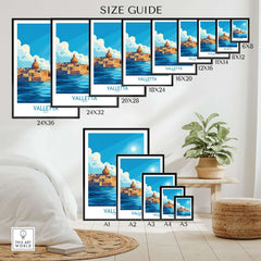 Valletta Poster size guide showcasing various print dimensions for the Valletta Poster design.