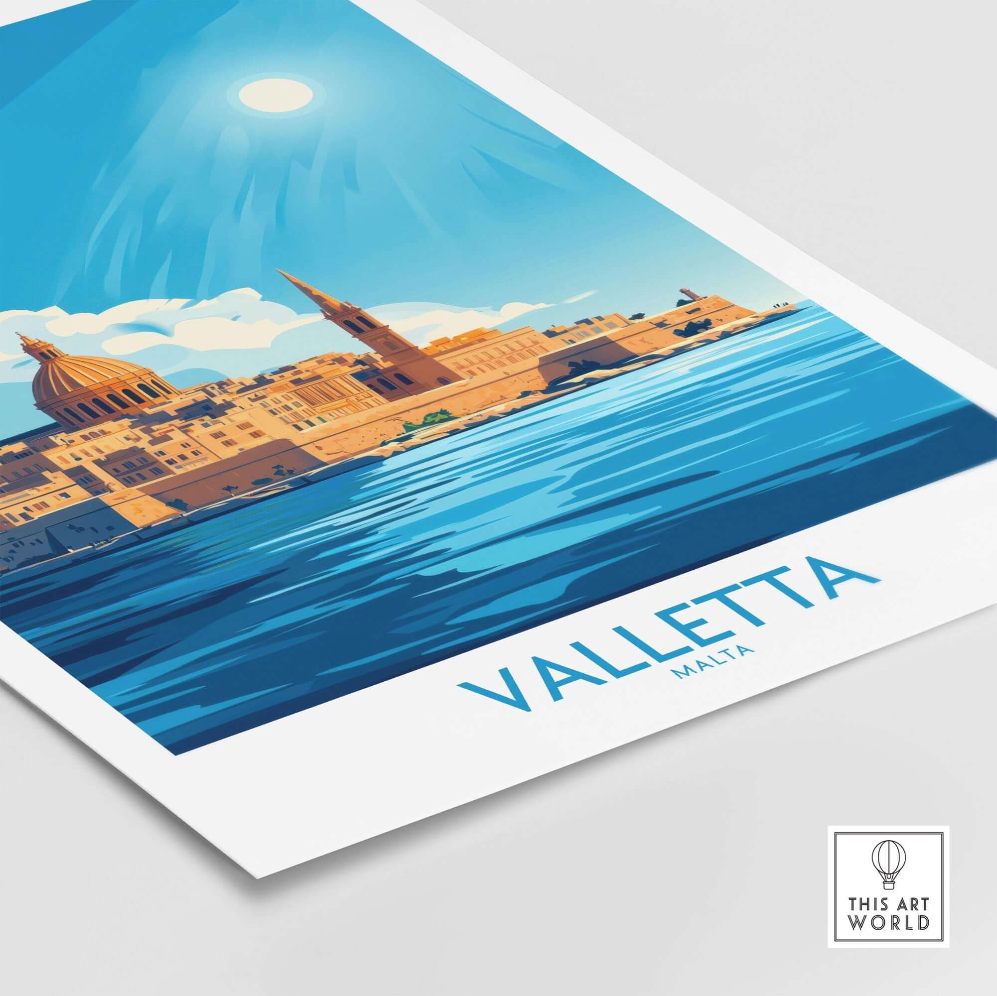 Valletta Poster featuring a picturesque view of Valletta, Malta, showcasing the city's Mediterranean beauty.