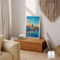 Valletta Poster Malta displayed in a stylish interior, showcasing the vibrant colors of the city.