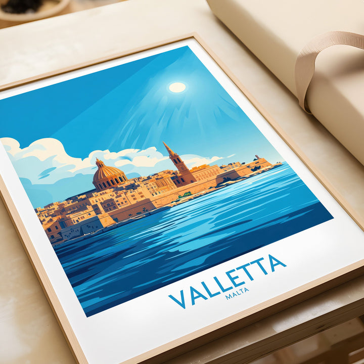 Valletta Poster featuring a stunning view of Malta's enchanting cityscape, ideal for adding wanderlust to home decor.