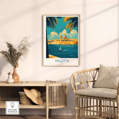 Valletta Print showcasing the skyline and architecture of Valletta, Malta, displayed in a stylish home setting.