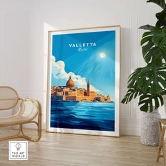 Valletta Print Malta poster showcasing the vibrant cityscape of Valletta, Malta, with Mediterranean charm.