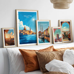 Valletta Print Malta poster displayed among other city prints, bringing Mediterranean charm to home decor.