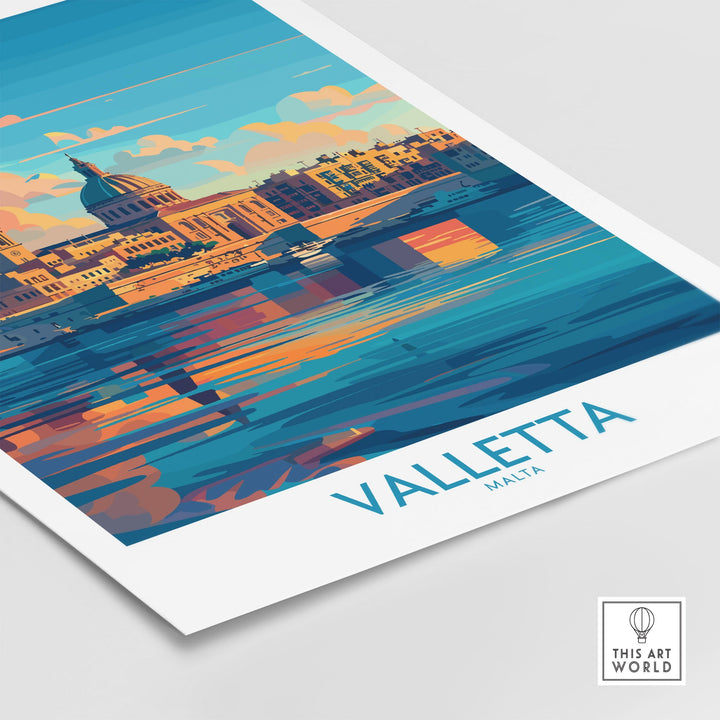 Valletta Wall Art Poster featuring a vibrant depiction of Malta's historic cityscape, ideal for travel lovers and art enthusiasts.