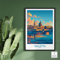 Valletta Wall Art Poster showcasing a colorful depiction of Maltese architecture with beautiful reflections.
