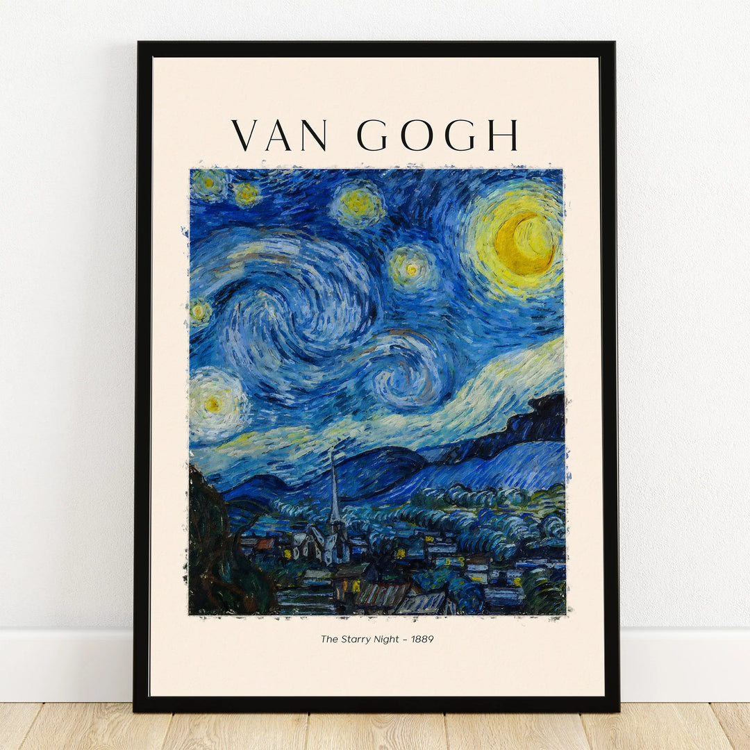 Framed Starry Night Van Gogh print, vibrant night sky art for home wall decor