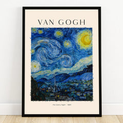 Framed Starry Night Van Gogh print, vibrant night sky art for home wall decor