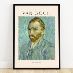 Framed Van Gogh self-portrait print with blue background, wall art decor