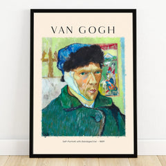 Van Gogh self-portrait wall art print in black frame, self-portrait with bandaged ear