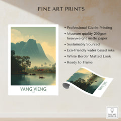 Vang Vieng Canvas Print | Misty Mountain Laos Poster featuring Giclée printing and eco-friendly materials.