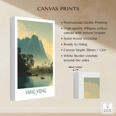 Vang Vieng Canvas Print | Misty Mountain Laos Poster showcasing high-quality printing and natural texture.