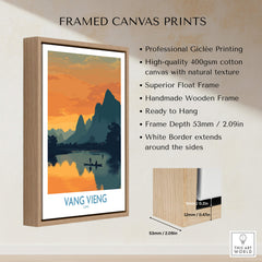 Vang Vieng Laos Canvas Print | Limestone Karst Mountain Landscape Poster displayed in a framed canvas print.
