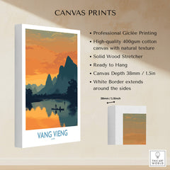 Vang Vieng Laos Canvas Print | Limestone Karst Mountain Landscape Poster showcasing professional Giclée printing details.