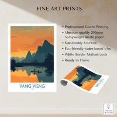 Vang Vieng Laos Canvas Print | Limestone Karst Mountain Landscape Poster showcasing professional Giclée printing and vibrant colors.