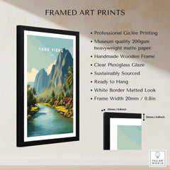 Vang Vieng Laos Wall Art Print | Tropical River Valley Travel Poster framed art print showcasing lush landscapes.
