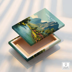 Vang Vieng Laos Wall Art Print | Tropical River Valley Travel Poster featuring a serene river landscape.