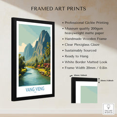 Vang Vieng Poster | Laos Village Canvas Print featuring framed art prints and serene river scene.