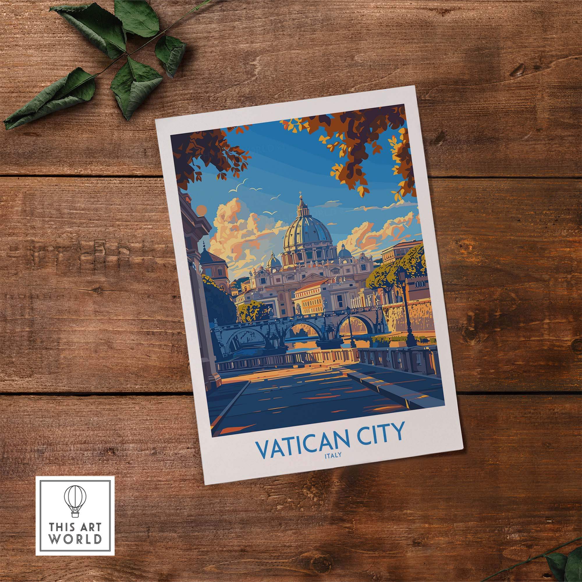Vatican City St Peters Basilica Travel Poster showcasing the iconic basilica and vibrant colors.