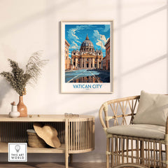 a room with a chair, a table and a picture on the wall