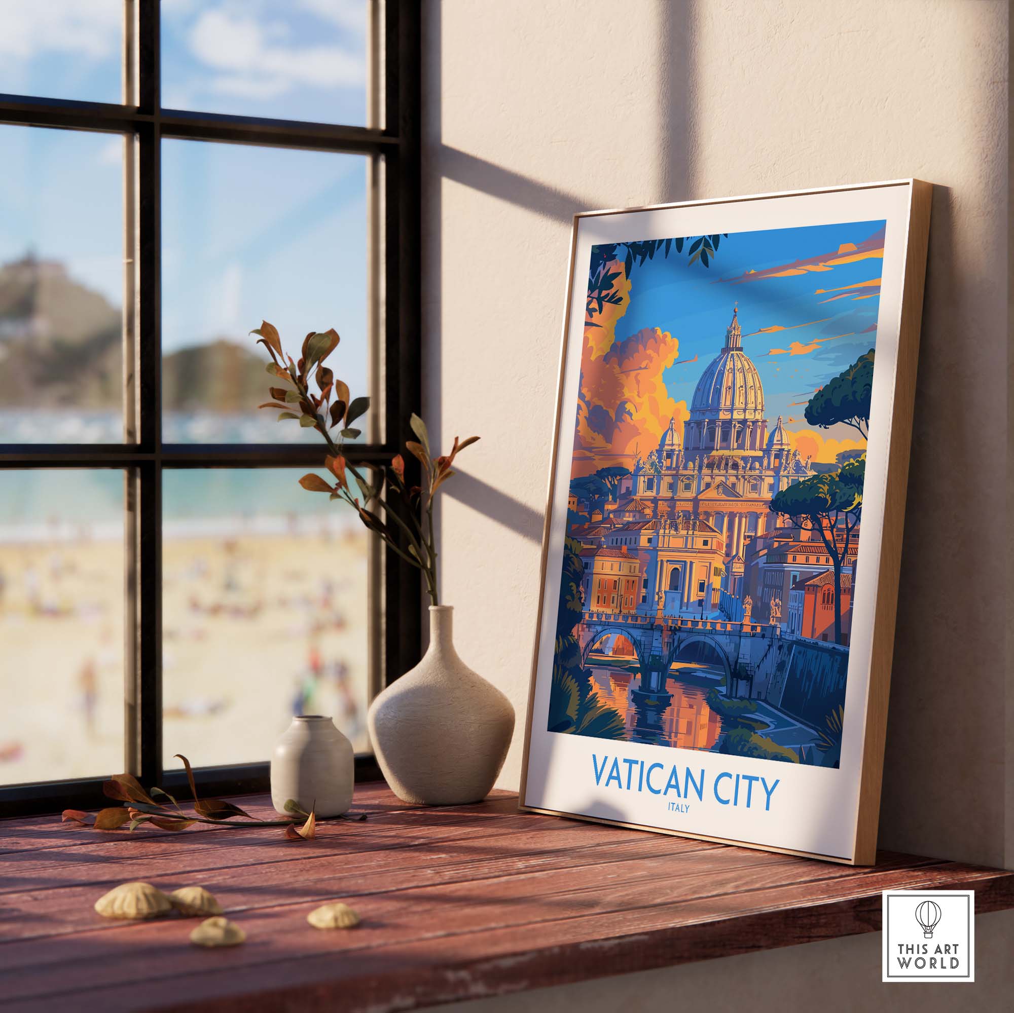 a picture of a picture of a city on a window sill