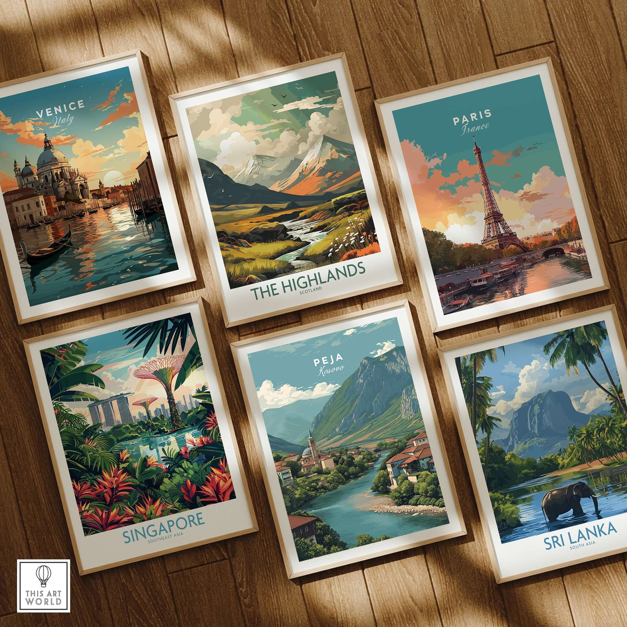 Peja Rugova Gorge Canvas Print | Balkan Landscape Decor showcasing six framed travel posters including Peja.