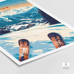 Verbier Print featuring ski equipment and scenic Swiss Alps, perfect for ski enthusiasts and lovers of Switzerland.