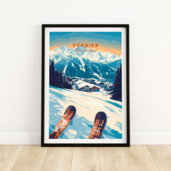 Verbier Print showcasing ski slopes and Swiss Alps, perfect for ski lovers and enthusiasts.