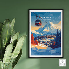 Verbier Wall Art featuring a ski gondola and snowy mountain landscape, perfect for adding charm to home decor.