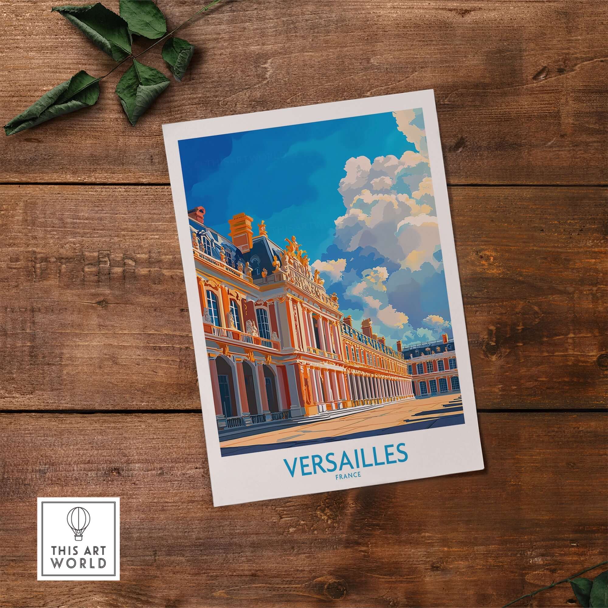 Versailles Poster France showcasing the stunning palace with vibrant colors and a beautiful sky.
