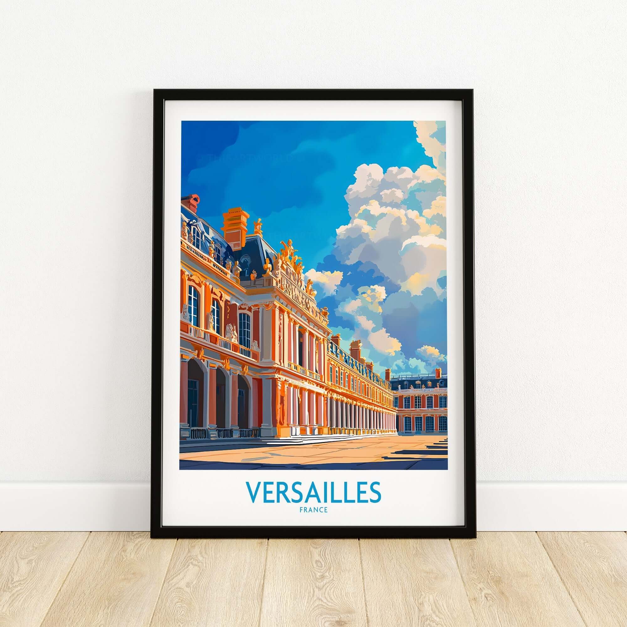 Versailles Poster France featuring the iconic palace, showcasing grandeur and elegance in a beautifully designed artwork.