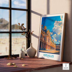 Versailles Poster France displayed in a stylish room with a vase and natural light.
