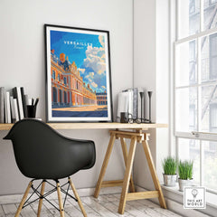 Versailles Print France displayed in a stylish room with a desk and black chair, showcasing French elegance.