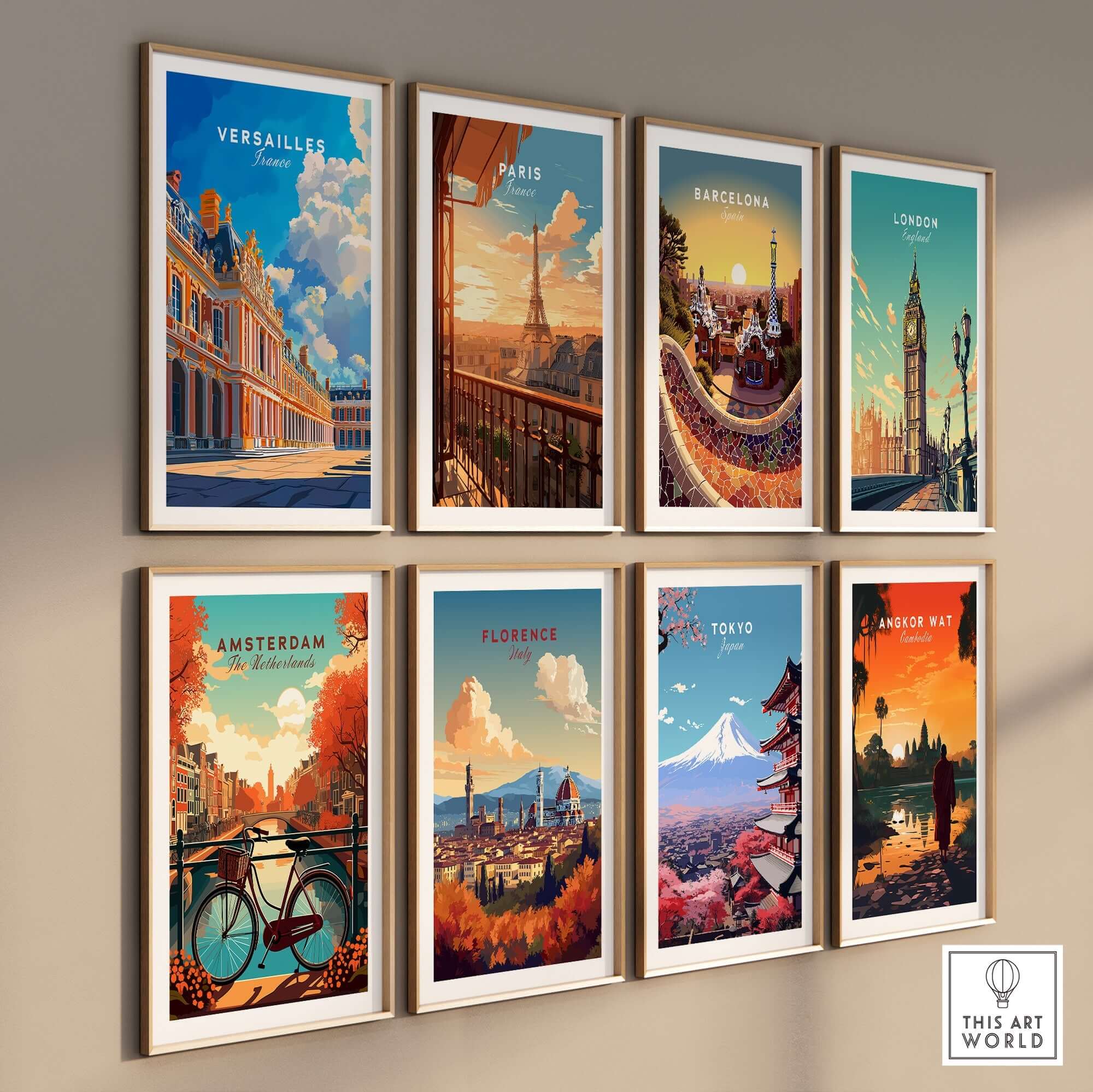 Versailles Print France showcased in a stylish collection of city prints on a modern wall.