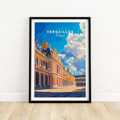 Versailles Print France featuring a stunning view of the iconic Palace of Versailles framed on a white wall.