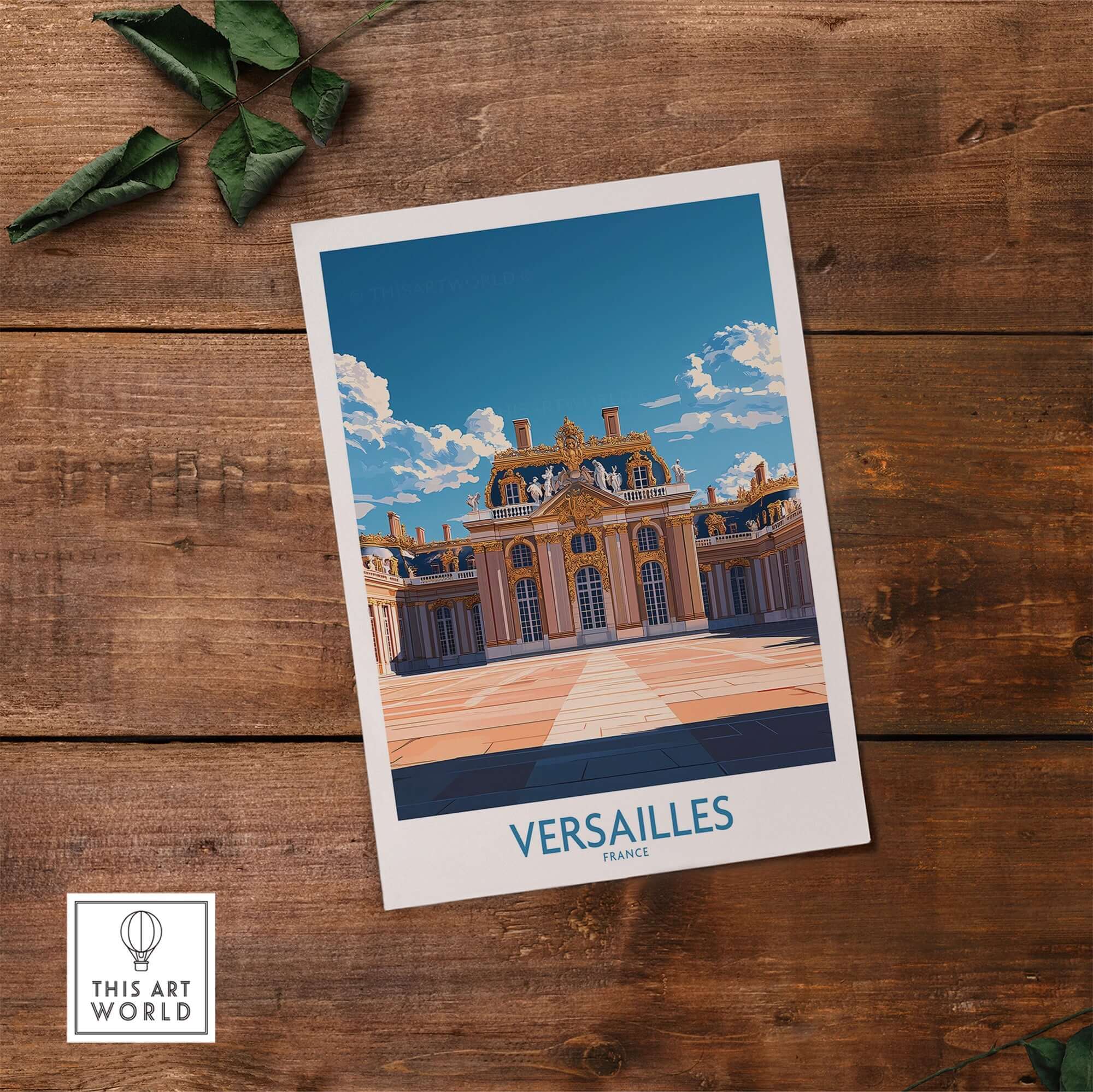 Versailles Travel Poster showcasing the iconic palace in France with beautiful colors and elegant design.