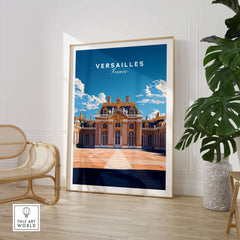 Versailles Travel Print showcasing the grandeur of Versailles with vibrant colors and intricate details.