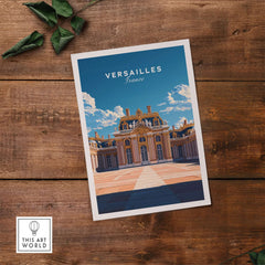 Versailles Travel Print showcasing the grandeur of the historic Palace of Versailles in vibrant colors.
