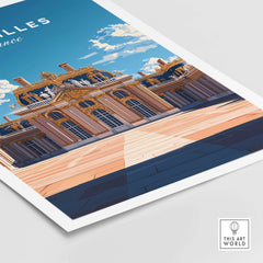Versailles Travel Print showcasing the stunning architecture of the Versailles palace under a clear blue sky.