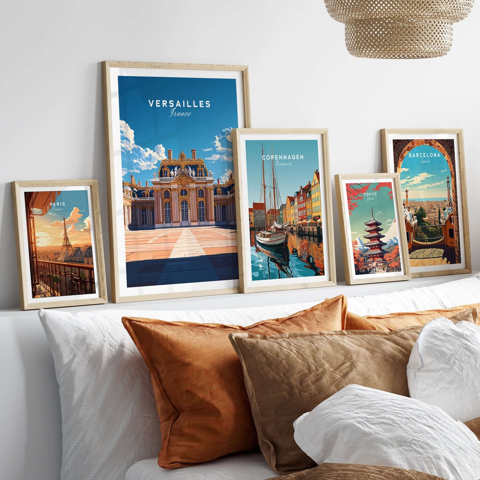 Versailles Travel Print showcasing the grandeur of the palace in a stylish home setting with travel-themed art.