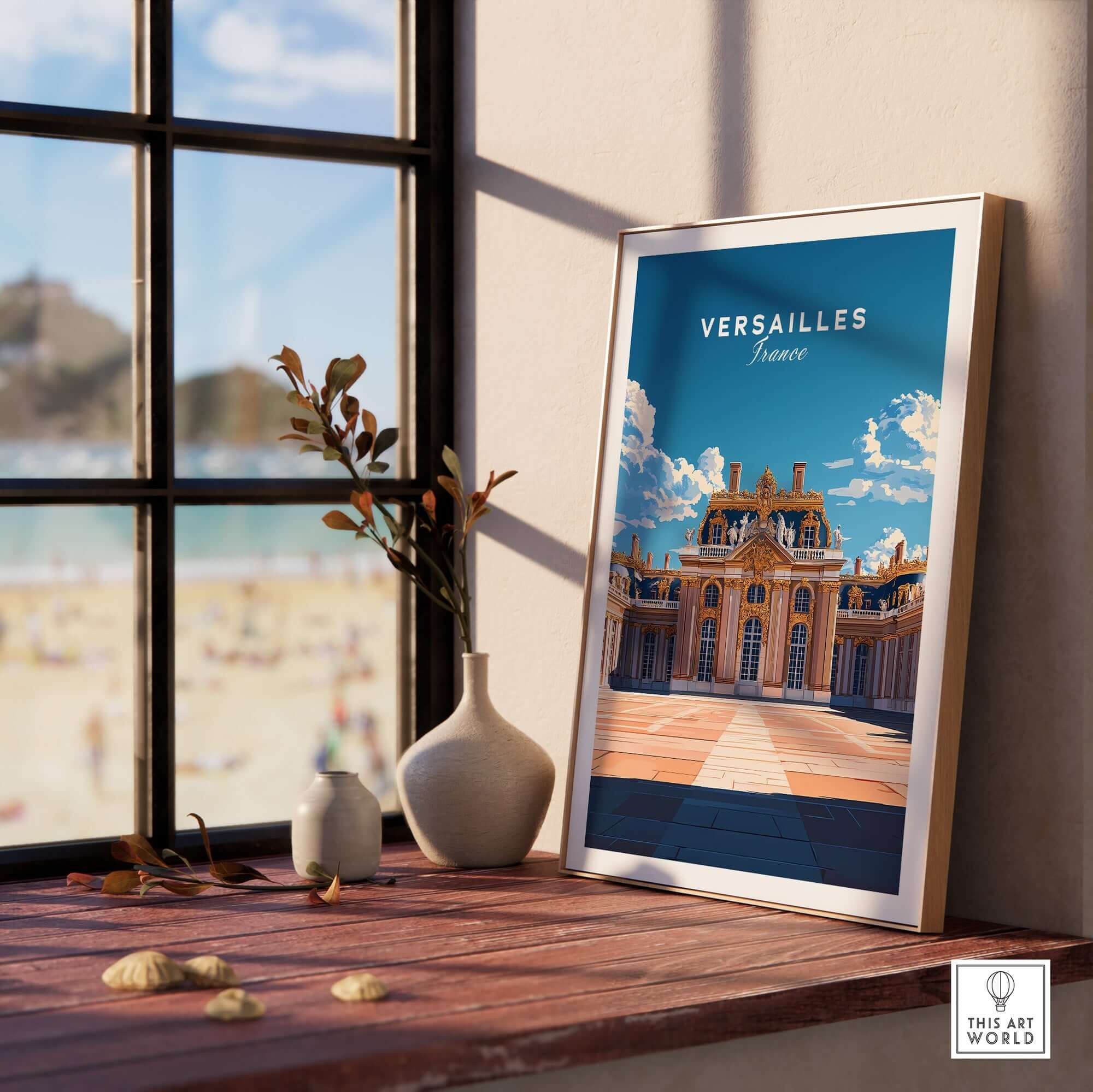 Versailles Travel Print showcasing the grandeur of the historic Versailles Palace with vibrant colors.