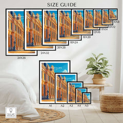 Versailles Wall Art size guide showcasing various frame sizes for elegant home decor.